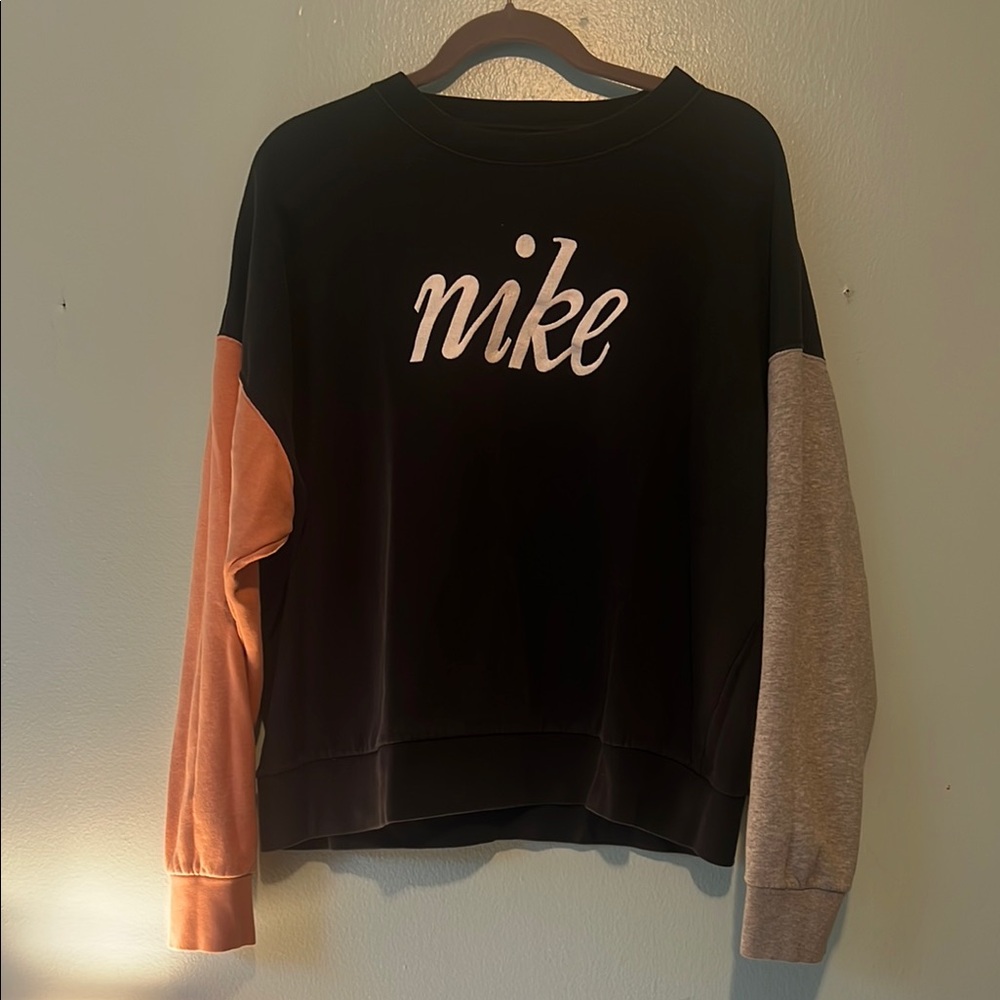 Nike Black and Gray Crew Neck Sweater with Color-Block Design